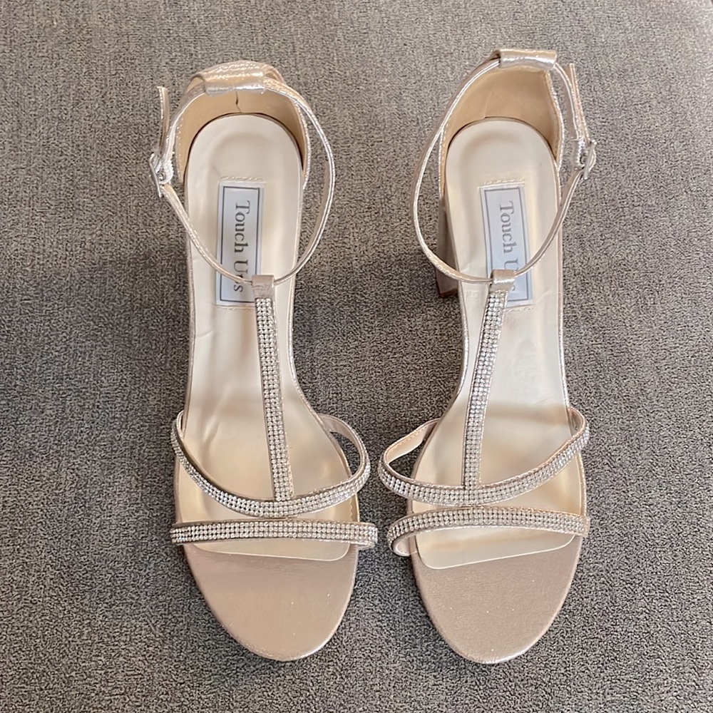 Touch Ups - Golden Block Heeled Sandal - Diamond T strap - Formal Heels